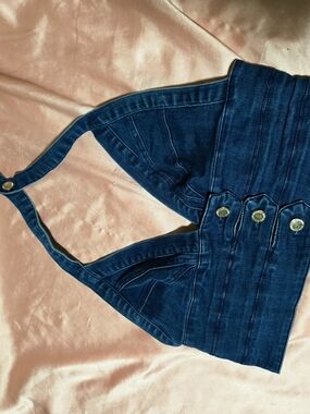 Women's Dark Blue Denim Crop Top with Button Accents